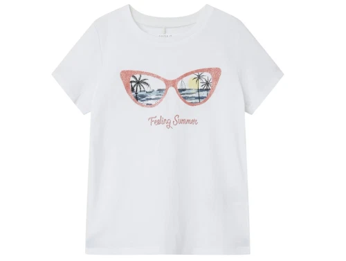 Name It bright white printet glitter t-shirt